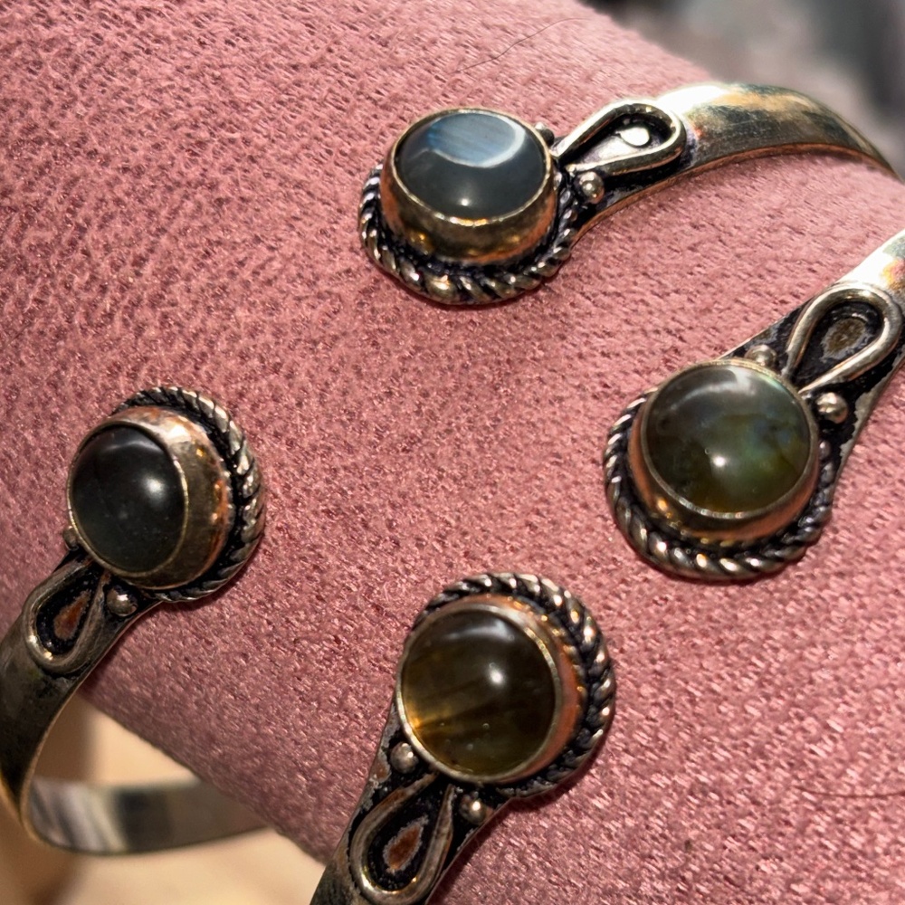 Silver Labradorite Bangle Bracelet - image 1